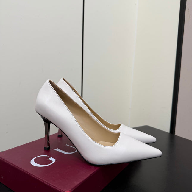 GUCCI 26S POINTED TOE PUMPS 85MM IN WHITE CALFSKIN