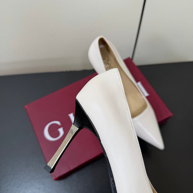 GUCCI 26S POINTED TOE PUMPS 85MM IN WHITE CALFSKIN