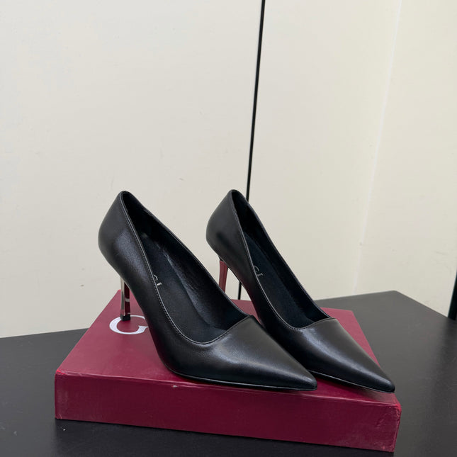 GUCCI 26S POINTED TOE PUMPS 85MM IN BLACK CALFSKIN
