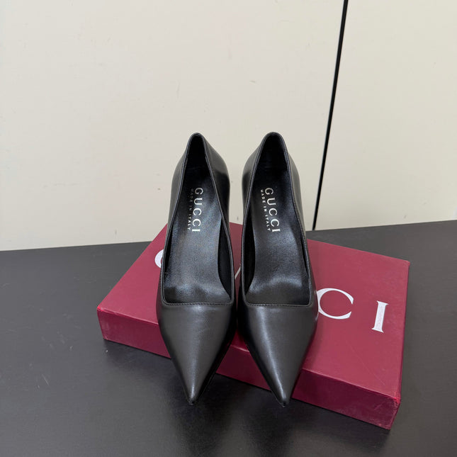 GUCCI 26S POINTED TOE PUMPS 85MM IN BLACK CALFSKIN