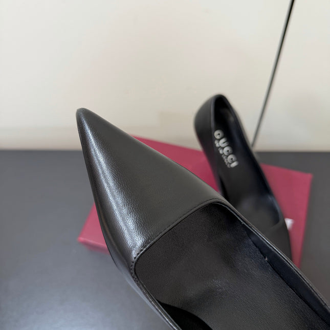 GUCCI 26S POINTED TOE PUMPS 85MM IN BLACK CALFSKIN