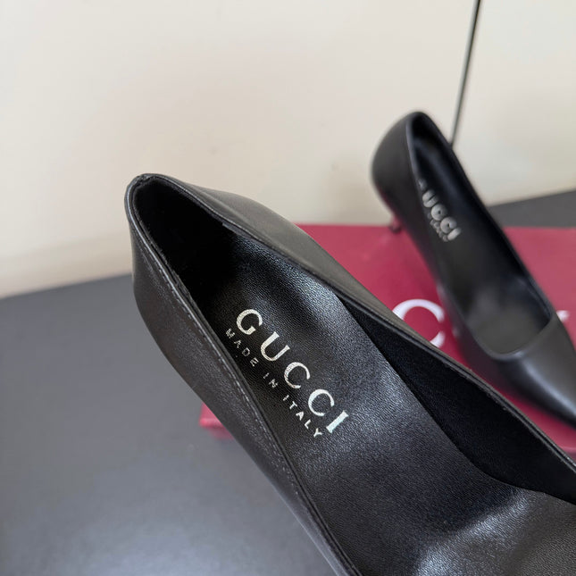 GUCCI 26S POINTED TOE PUMPS 85MM IN BLACK CALFSKIN