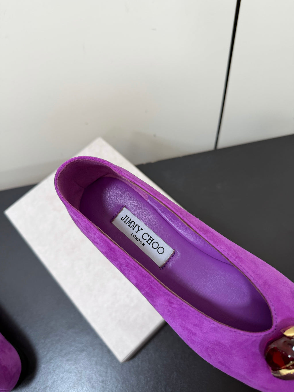 JIMMY CHOO 26S BALLET FLATS IN DARK PURPLE SUEDE