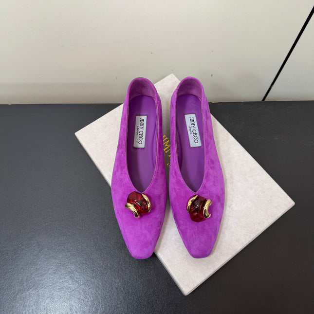 JIMMY CHOO 26S BALLET FLATS IN DARK PURPLE SUEDE