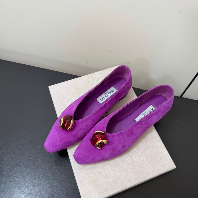 JIMMY CHOO 26S BALLET FLATS IN DARK PURPLE SUEDE