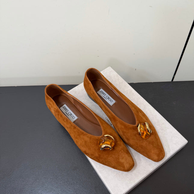 JIMMY CHOO 26S BALLET FLATS IN BROWN SUEDE