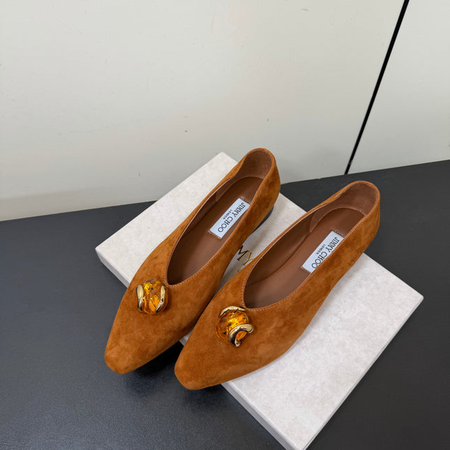 JIMMY CHOO 26S BALLET FLATS IN BROWN SUEDE
