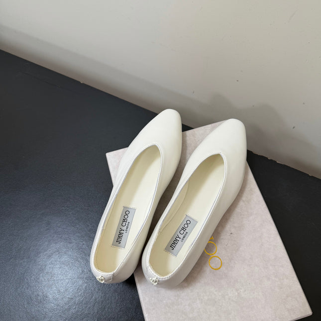 JIMMY CHOO 26S BALLET FLATS IN WHITE LAMBSKIN