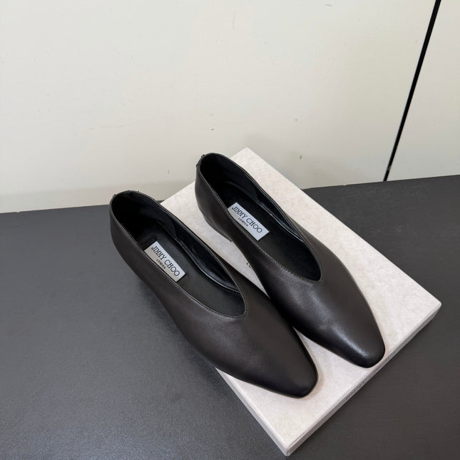 JIMMY CHOO 26S BALLET FLATS IN BLACK LAMBSKIN