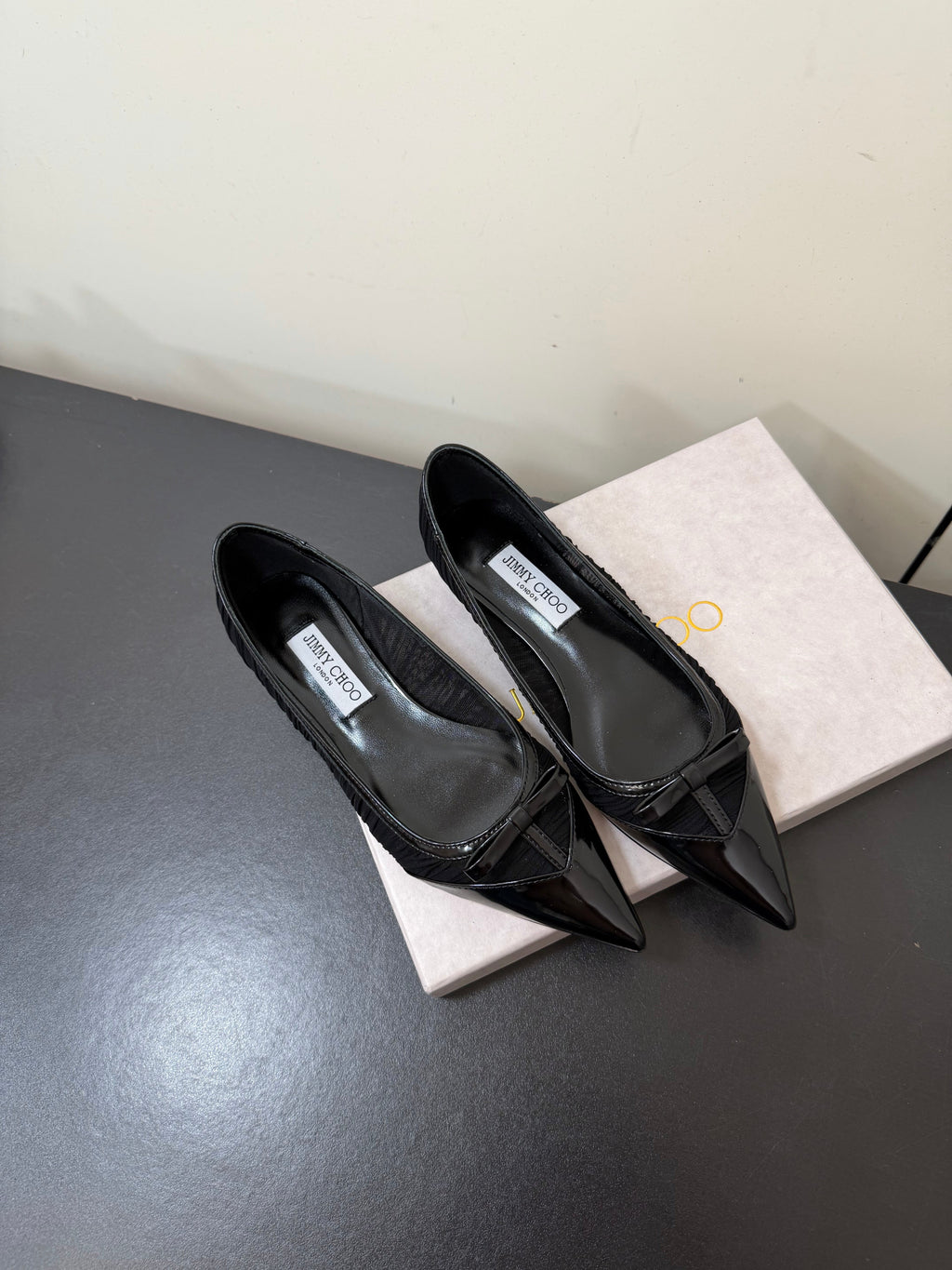 JIMMY CHOO 26S POINTED-TOE FLATS IN BLACK LAMBSKIN