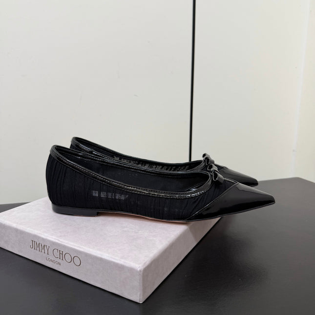 JIMMY CHOO 26S POINTED-TOE FLATS IN BLACK LAMBSKIN
