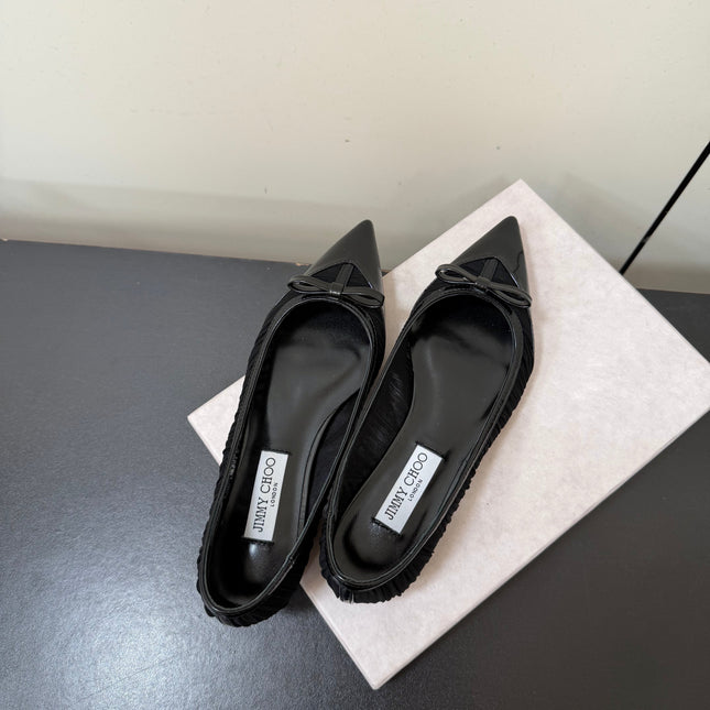 JIMMY CHOO 26S POINTED-TOE FLATS IN BLACK LAMBSKIN