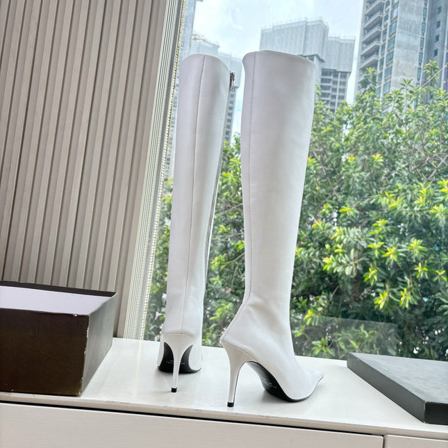 BALENCIAGA 25S HIGH BOOTS WITH ZIPPER IN WHITE COW LEATHER