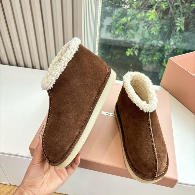 MIUMIU 26S ANKLE BOOTS IN BROWN SUEDE AND SHEARLING