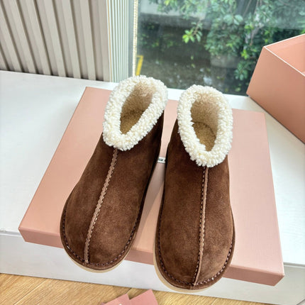 MIUMIU 26S ANKLE BOOTS IN BROWN SUEDE AND SHEARLING