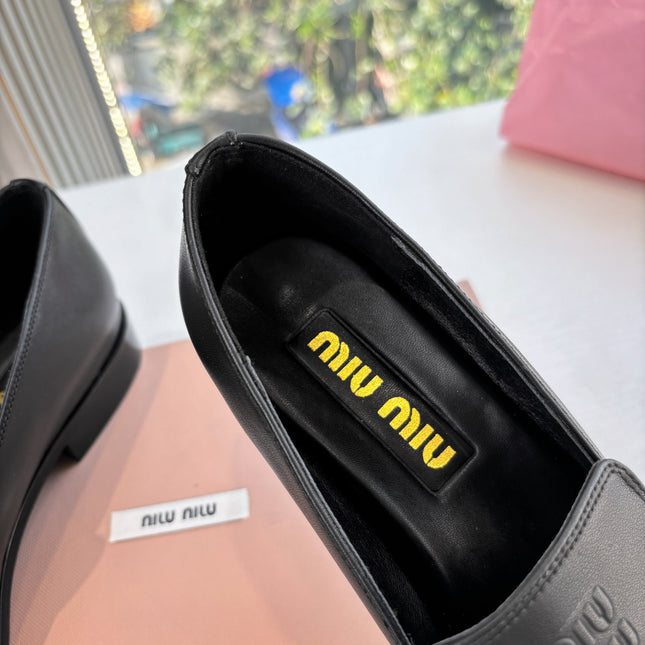 MIUMIU 26S LOAFERS IN BLACK LAMBSKIN