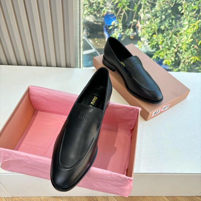 MIUMIU 26S LOAFERS IN BLACK LAMBSKIN