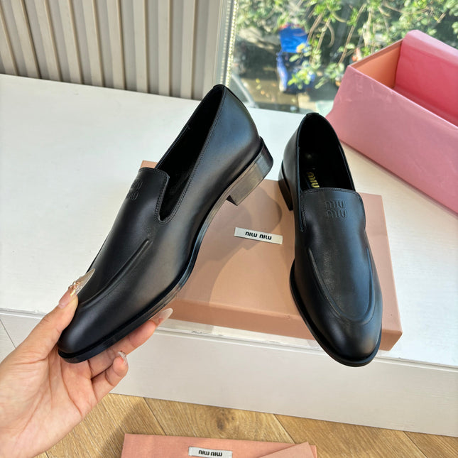 MIUMIU 26S LOAFERS IN BLACK LAMBSKIN