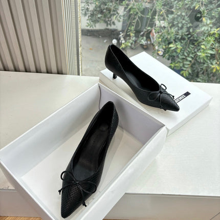 JACQUEMUS 26S HIGH HEELS 35 MM IN BLACK SNAKESKIN EMBOSSED LEATHER