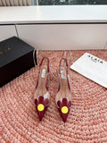 ALAIA 26S POINTED-TOE SLINGBACK HEELS IN DARK RED LAMBSKIN AND TRANSPARENT PVC