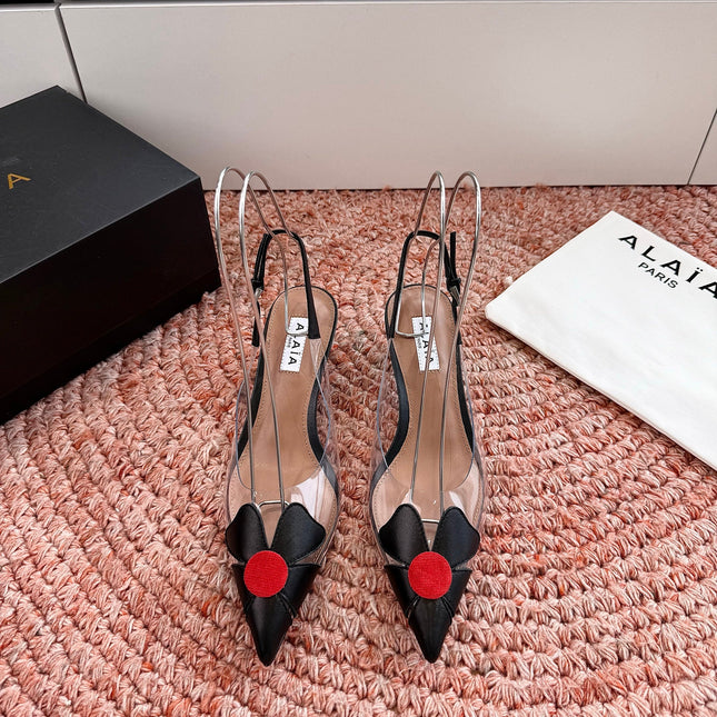 ALAIA 26S SLINGBACK HEELS IN BLACK LAMBSKIN AND TRANSPARENT PVC