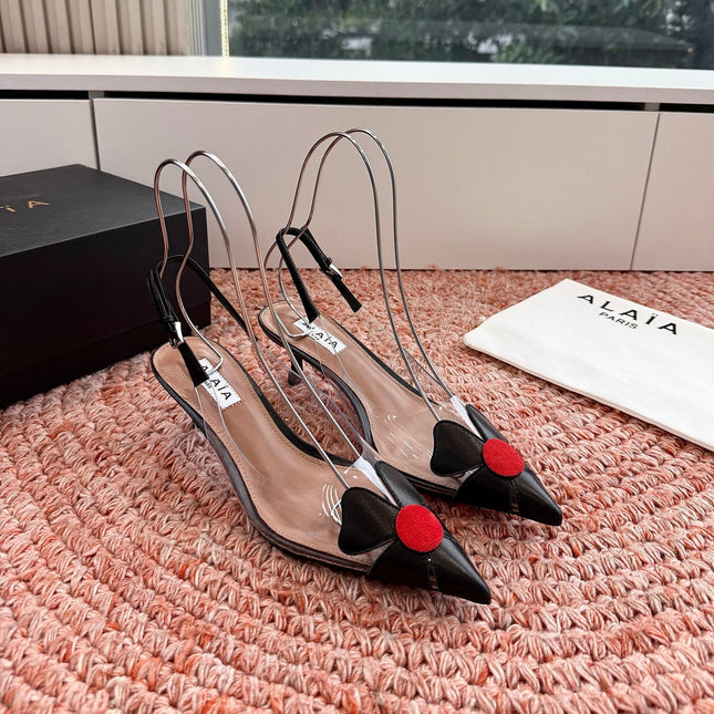 ALAIA 26S SLINGBACK HEELS IN BLACK LAMBSKIN AND TRANSPARENT PVC