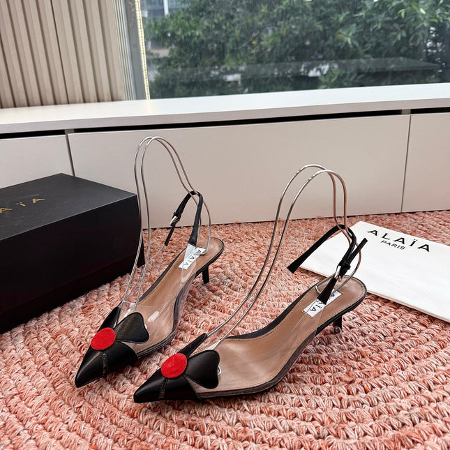 ALAIA 26S SLINGBACK HEELS IN BLACK LAMBSKIN AND TRANSPARENT PVC