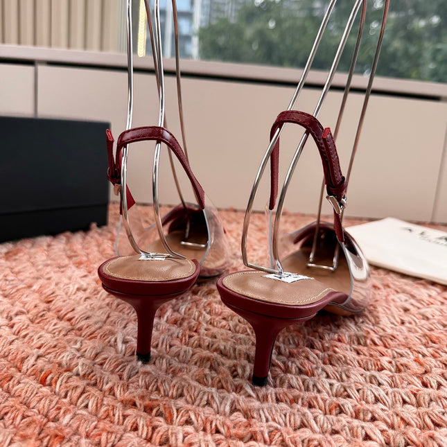 ALAIA 26S SLINGBACK HEELS IN DARK RED LAMBSKIN AND TRANSPARENT PVC