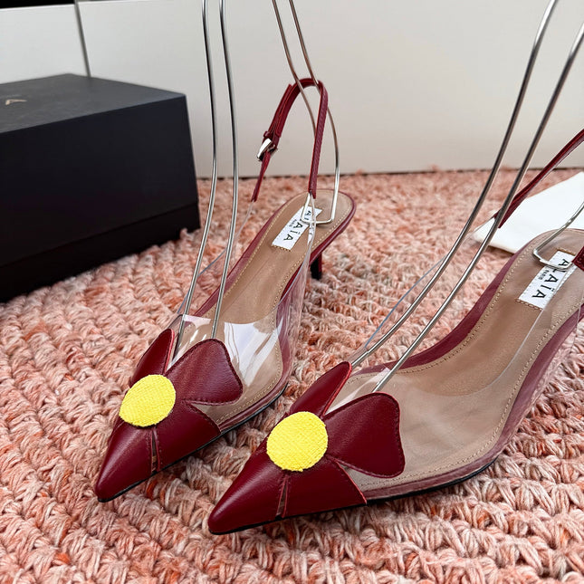 ALAIA 26S SLINGBACK HEELS IN DARK RED LAMBSKIN AND TRANSPARENT PVC