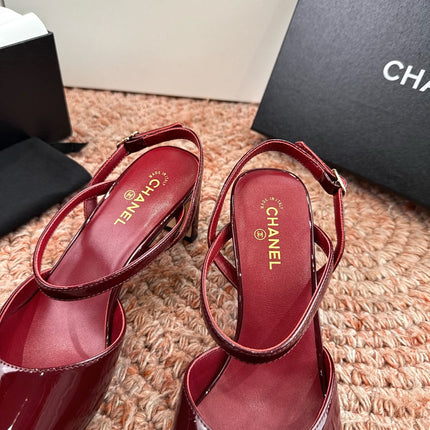 CHANEL 26S SQUARE TOE HIGH HEELS SLINGBACKS IN RED CALFSKIN