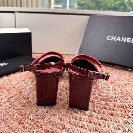 CHANEL 26S SQUARE TOE HIGH HEELS SLINGBACKS IN RED CALFSKIN