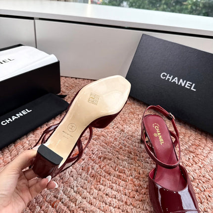 CHANEL 26S SQUARE TOE HIGH HEELS SLINGBACKS IN RED CALFSKIN