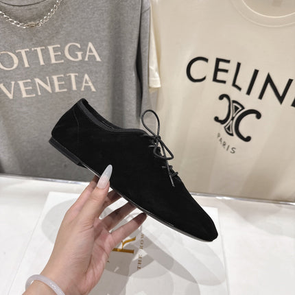 THE ROW 26S MINIMAL LACE-UP SHOES IN BLACK SUEDE