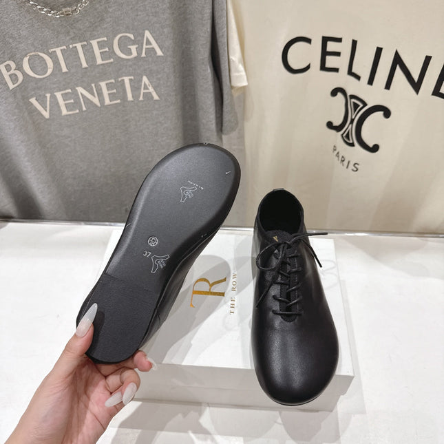 THE ROW 26S MINIMAL LACE-UP SHOES IN BLACK CALFSKIN