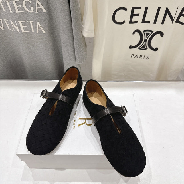 THE ROW 26S MARY JANE FLATS IN BLACK SUEDE