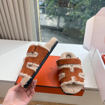 HM 26S SANDAL IN BEIGE WOOL AND COGNAC BROWN SUEDE