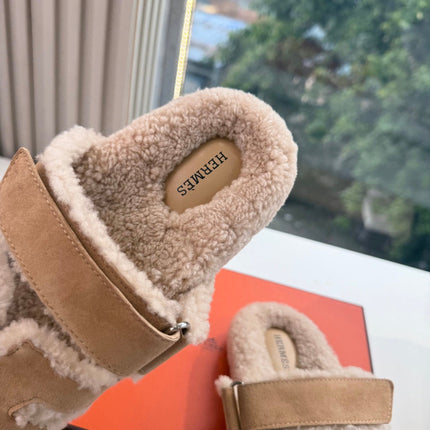 HM 26S SANDAL IN BEIGE WOOL AND CARAMEL BROWN SUEDE