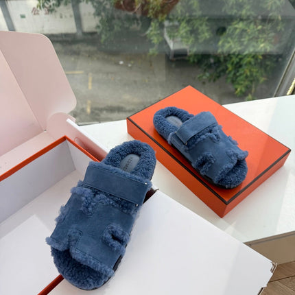 HM 26S SANDAL IN NAVY BLUE WOOL AND BLACK SUEDE
