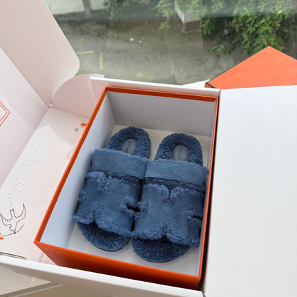 HM 26S SANDAL IN NAVY BLUE WOOL AND BLACK SUEDE