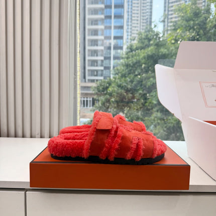 HM 26S SANDAL IN ORANGE RED WOOL AND SUEDE