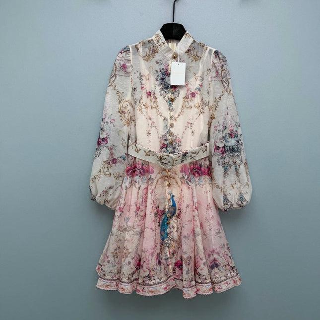 ZIMMERMANN 26S STAND COLLAR PATTERNED DRESS STYLE 106