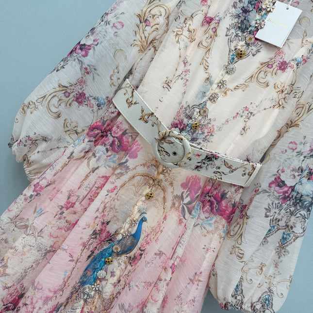 ZIMMERMANN 26S STAND COLLAR PATTERNED DRESS STYLE 106