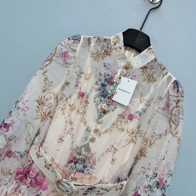 ZIMMERMANN 26S STAND COLLAR PATTERNED DRESS STYLE 106