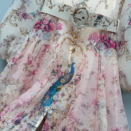 ZIMMERMANN 26S STAND COLLAR PATTERNED DRESS STYLE 106