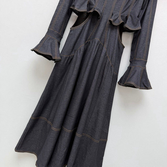 ZIMMERMANN 26S RUFFLED DENIM CUT-OUT MIDI DRESS STYLE 69