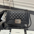 SMALL BOY BAG 20 IN BLACK CALFSKIN SILVER HARDWARE
