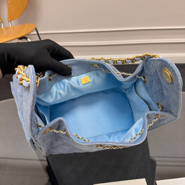 CHANEL 25S HOBO BAG 30 IN BLUE DENIM WITH GOLD HARDWARE