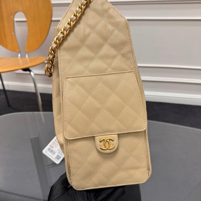 CHANEL 25S HOBO BAG 40 IN GOLDEN BEIGE CAVIAR WITH GOLD HARDWARE