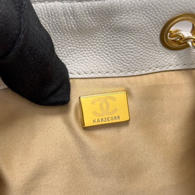 CHANEL 25S HOBO BAG 40 IN WHITE CAVIAR WITH GOLD HARDWARE
