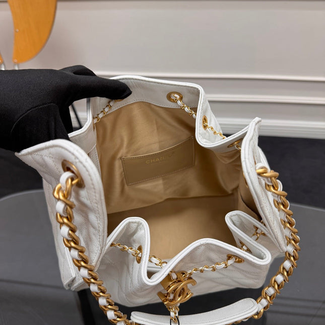 CHANEL 25S HOBO BAG 40 IN WHITE CAVIAR WITH GOLD HARDWARE